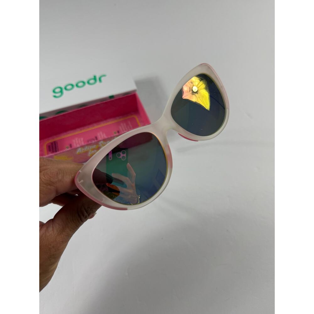 Goodr Rainbow Runway Ready Sunglasses White Pink Mirrored Lens w/ Box Pouch - Picture 3 of 5